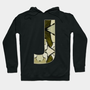 Letter J Monogram Initial Olive Green Pearl White Aesthetic Abstract Pattern Painting On Canvas Hoodie